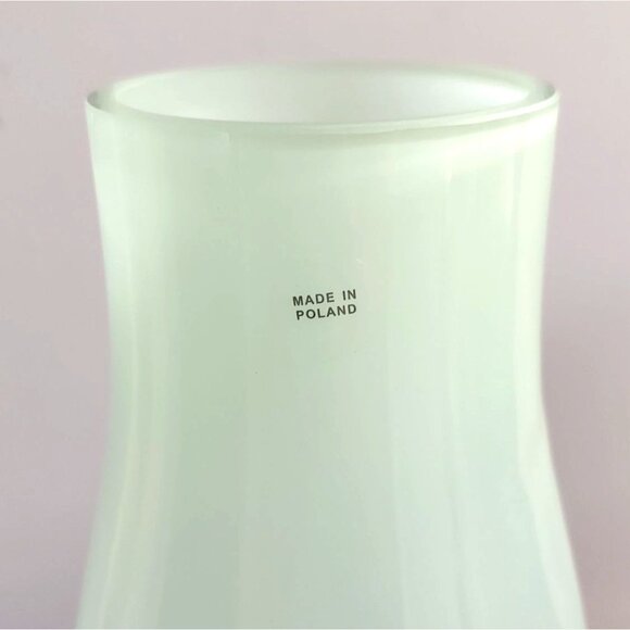 Poland 16" Tall Hand Blown Glass Vase Mint Green Contemporary Minimalist - Picture 3 of 6